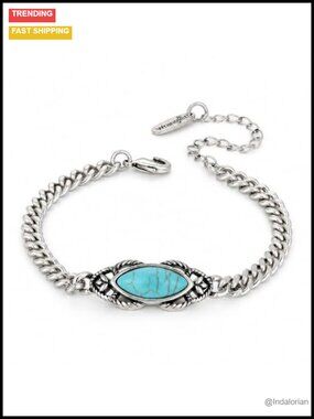 Turquoise Western Curb Chain Bracelet Copper Vintage Cowgirl Jewelry Adjustable